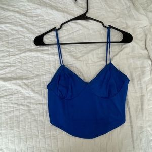 Blue crop top lace trim